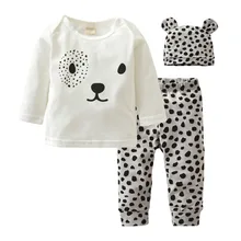 Осенняя стильная одежда для маленьких мальчиков и девочек костюм из 3 предметов с длинными рукавами для малышей комплект одежды для новорожденных с принтом животных