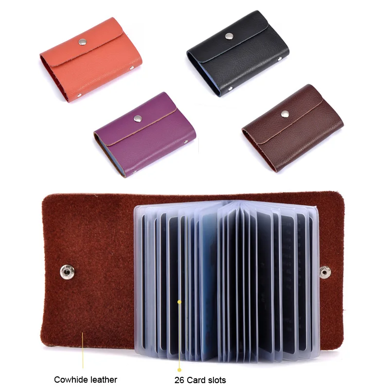 

New Fashion Unisex Cowhide Genuine Leather Men Credit Card Holder Business Card Case Wallet For Women 11 Colors