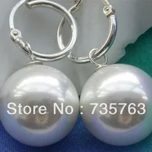Xiuli 00142 16 мм круглый белый южного моря перлы раковины болтаются серьги