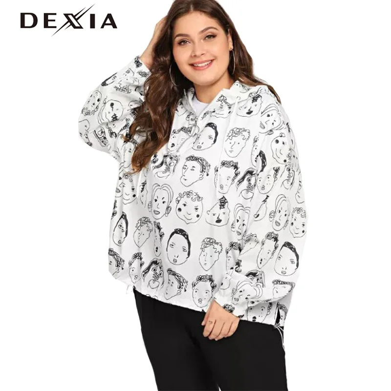 DEXIA с капюшоном большие размеры 3XL 4XL женские пальто карманами и принтом длинный