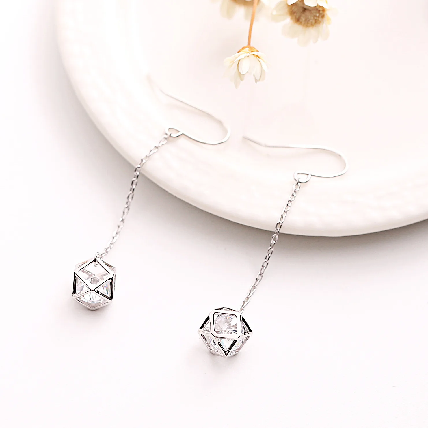 geometry hollow CZ earrings 100% 925 Sterling silver Jewelry fashion Hypoallergenic dangle earrings for women gift