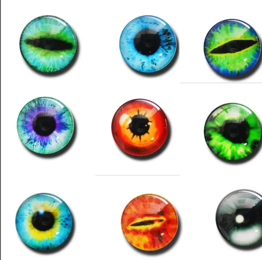 12mm 22colors for Choice All In Pairs Dragon Eyes Round Glass Cabochon Jewelry Finding Cameo Pendant Settings 50pcs/lot | Украшения и
