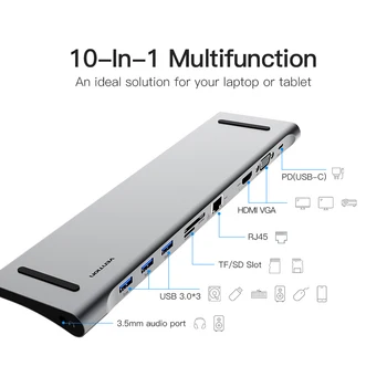 

Multi All-in-1 USB Type-C Type C to HDMI VGA Video Audio Converter Adapter USB C 3.0 HUB with SD/TF Card Reader for Macbook Pro