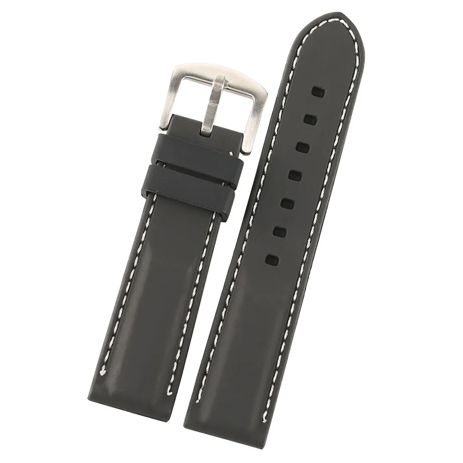YISUYA Silicone 22mm24mm Black Pin Buckle Watch Strap RedWhite Outdoor Sport Rubber Wristwatch Band Top Quality Replacement  (13) - 