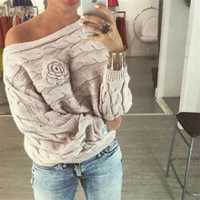 Зимние женские свитера Трикотаж Slash Neck Повседневная одежда Batwing рукавом Solid Twist Модные пу