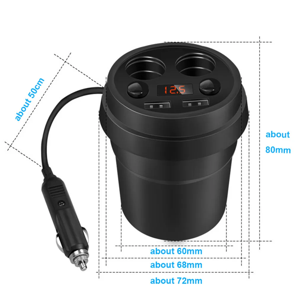 Car Charger 2 USB DC/5V 3.1A Cup Power Socket Adapter Cigarette Lighter Splitter Mobile Phone Chargers With Voltage LED Display