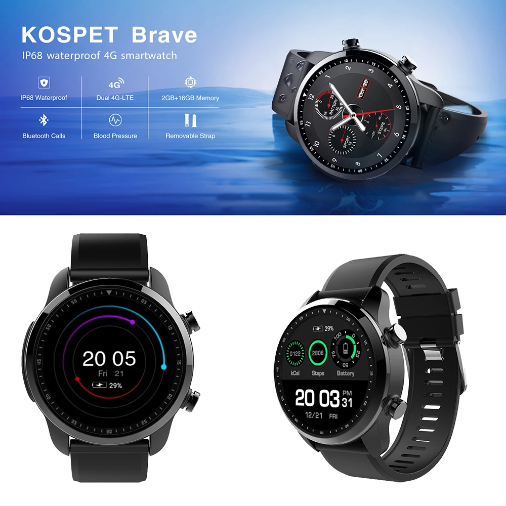 

KOSPET Brave 2GB 16GB Bluetooth Android 6.0 SmartWatch 1.3" Touch Screen 4G LTE Waterproof Smart Watch Phone for iPhone Xiaomi