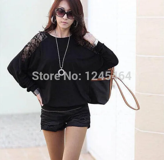 

plus size free shipping bat long sleeve sweater blouses 2014 women fashion new Autumn sexy loose O-neck shirt chemise femme