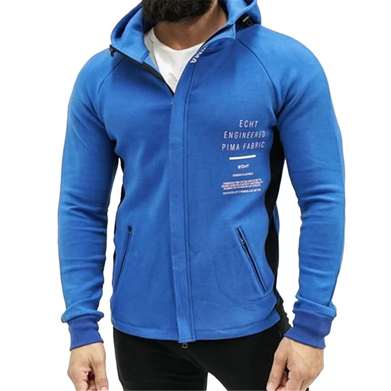Однотонная спортивная мужская куртка Рашгард с капюшоном для спортзала и фитнеса, куртка для бега, толстовка для спортзала, спортивная одежда - Цвет: Blue