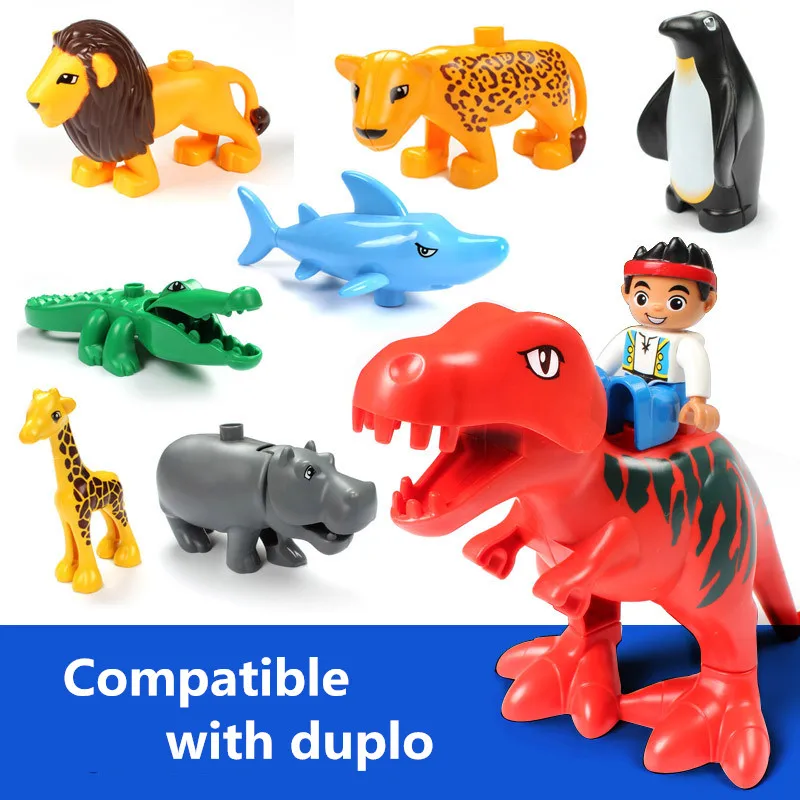 

Diy Building Block Accessories Compatible With Duploed Dinosaur Penguin Crab Hippo Marine Ocean Animal Spare Assembling Toys