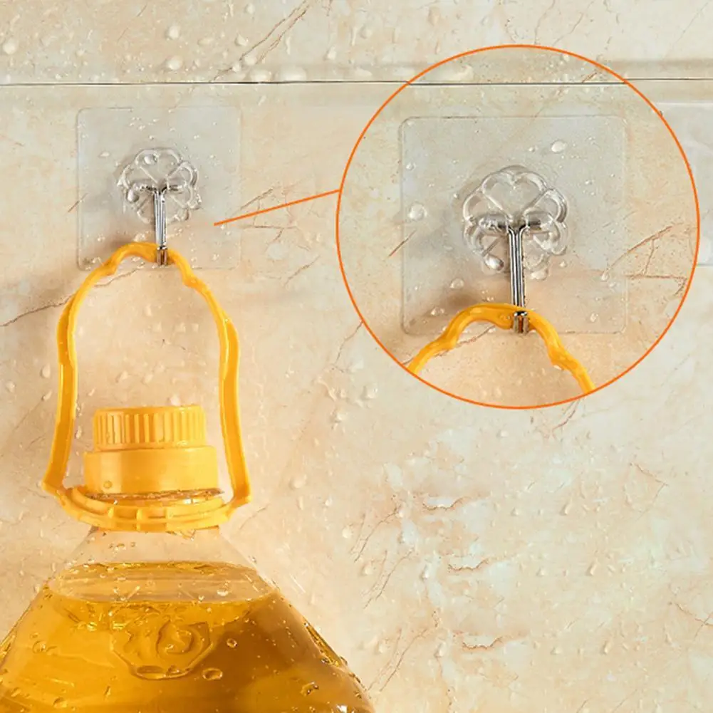 2Pcs Bearing 2KG Adhesive Strong Wall Hook Lucky Clover Transparent Kitchen Hooks Waterproof Bathroom Accessories Set