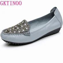 Женская обувь; Новинка года; модная обувь из натуральной кожи на плоской подошве; женские лоферы; удобная повседневная обувь на мягкой подошве с кристаллами; женская обувь на плоской подошве