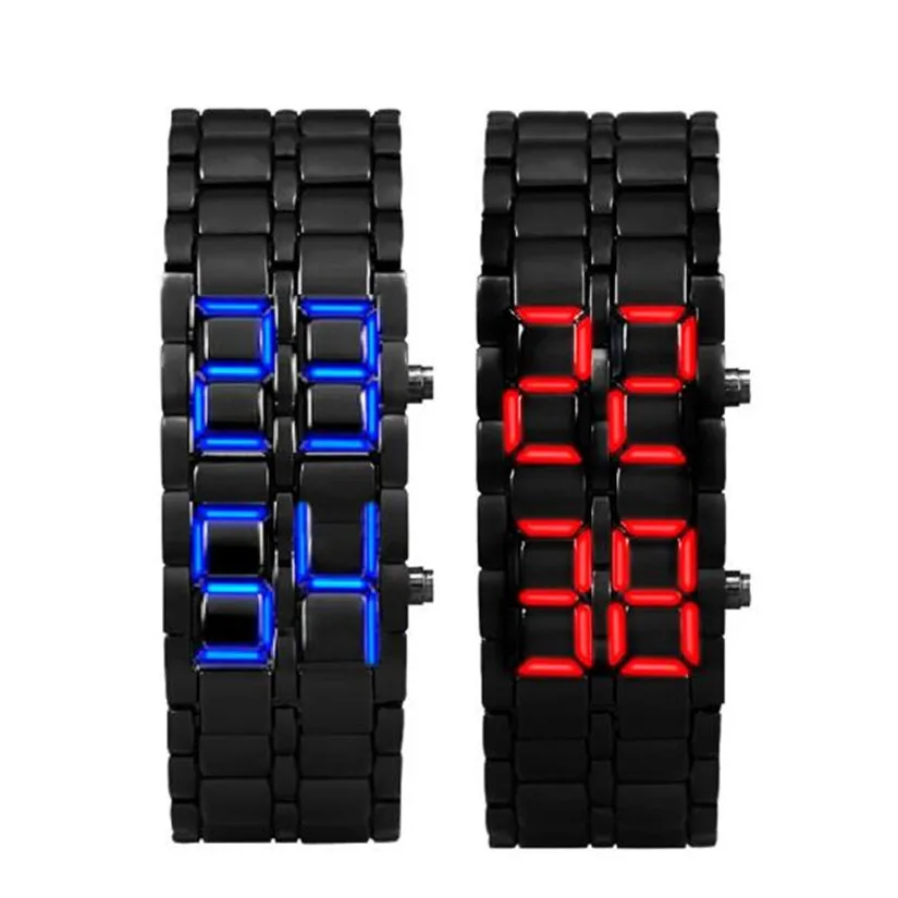 

New Top Brand2x Lava Style Iron Samurai Black Bracelet LED Japanese Inspired Watch RED / BLUE #200717Wholesale Price