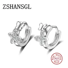 Роскошные серьги-гвоздики из стерлингового серебра 925 пробы с кристаллами CZ с двойной бабочкой для женщин и девушек, модные украшения, рождественский подарок