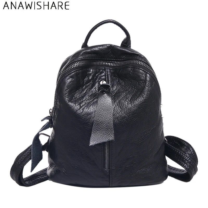 

ANAWISHARE Women Leather Backpacks Small Daily Backpacks For Teenage Girls Mini Backpack Female Fashion Bags Mochila Feminina