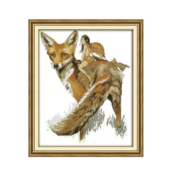 

Sewing Embroidery Handmade DIY complete set of cross stitch, fox and elves embroidery painting