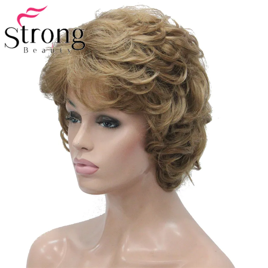 L-427B #19 new short curly light strawberry blonde synthetic women`s full wig for everyday (6)