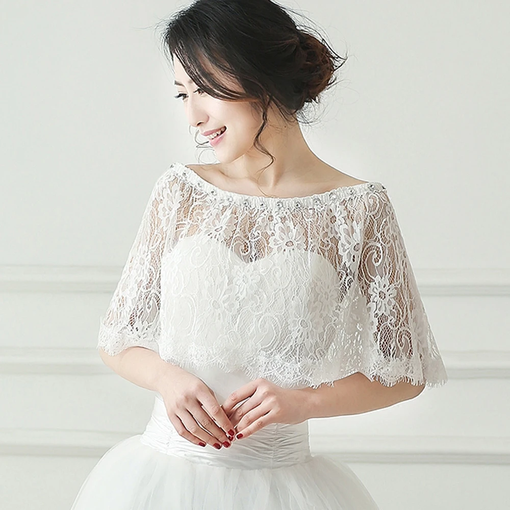 New 2016 Crystal Beading Lace Bridal Jackets Shawl Bridal Wraps Bolero Lace Bridal Jacket Wedding Shawls and Wraps FJ04