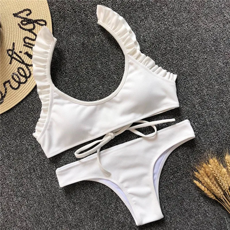 Бикини 2018 купальник женский Maillot De Bain Femme сексуальный однотонный галстук комплект
