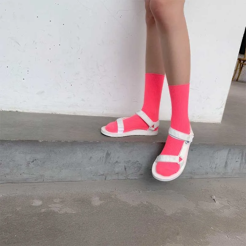 [COSPLACOOL] яркие цветные женские носки в Корейском стиле Harajuku, простые повседневные хлопковые яркие однотонные носки, Chaussette Femme