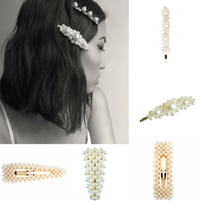 

Wholesale 2019 Fashion Women Full Pearl Hair Clips Snap Barrette Stick for Women Ladies Elegant Jewelry Hairgrips