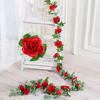 

2.3M 11Heads Fake Silk Roses Ivy Vine Artificial Flowers with Green Leaves For Home Wedding Decoration Hanging Garland Decor P10