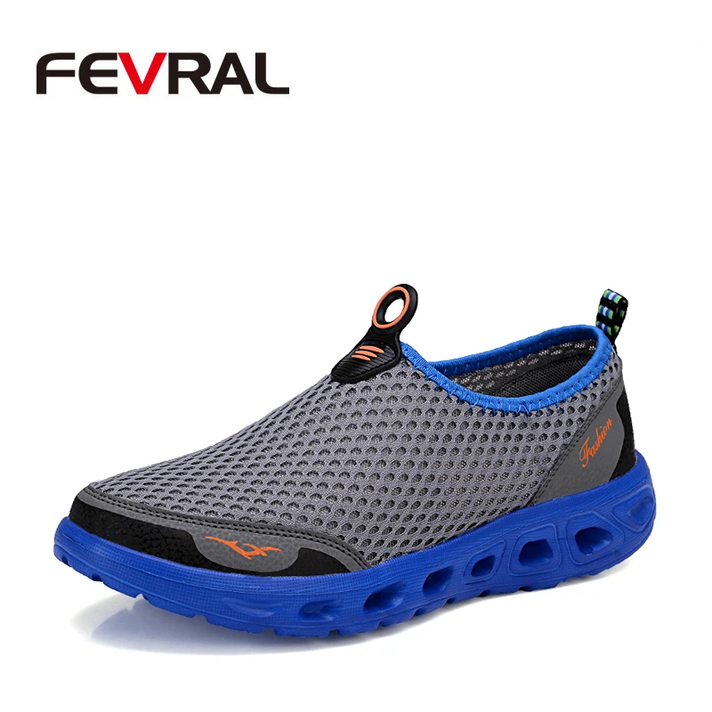 FEVRAL Brand 2019 New Light Sneakers Summer Breathable Flats Mesh Slip On Shoes Men's Trainers Sport Comfortable Size 39-45