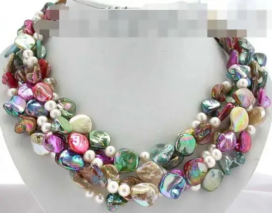 

song voge gem nanJ2400 5strands white pearl pink green white shell Necklace