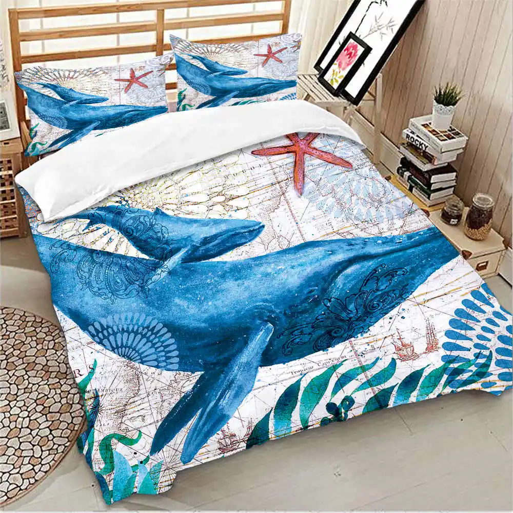 Нордический Океанский КИТ одеяло покрывало кровать пододеяльник набор детское постельное белье набор мягкое и удобное постельное белье США Твин Квин - Цвет: No.01