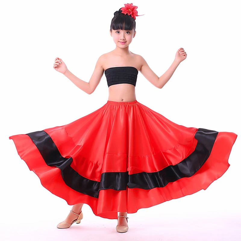 Для девочек испанский танец костюмы дети испанское Фламенко юбка бальная юбка для Танцев Живота Одежда для танцев 180/360/540/720 DL2883
