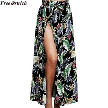 Свободные Страусиные пляжные короткие женские юбки юбка макси в стиле бохо пляжный цветочный принт праздник Лето Высокая талия длинная юбка одежда