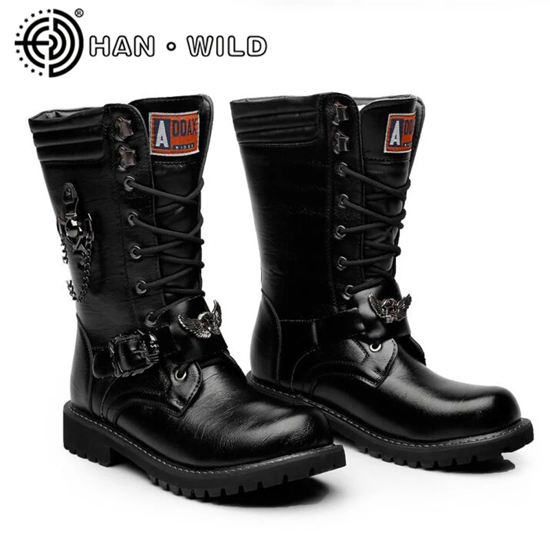 High Quality Men High Boots Metal Buckle Punk Motorcycle Boots Military Tactical Army Boots Men