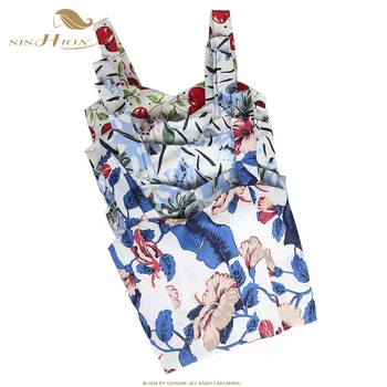 

SISHION Sexy Crop Top Women 2019 Vintage White Tank Top VT0006 Cherry Floral Print Black Pink Spaghetti Strap Top