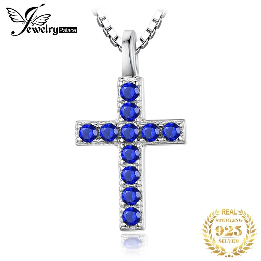 Jewelrypalace крест 0.18ct создан синий шпинель Подвеска Цепочки и ожерелья для Для женщин