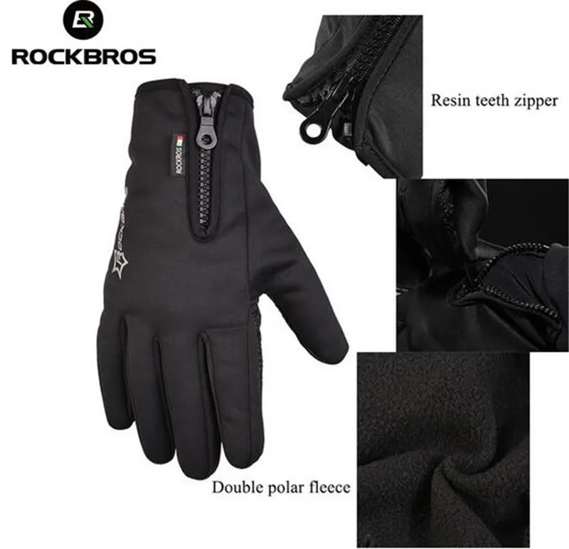 ROCKBROS Winter Fleece Thermal Bicycle Bike Anti-slip Gloves Waterproof Touch Screen Phone Gloves Motorcycle Bicycle Equipments