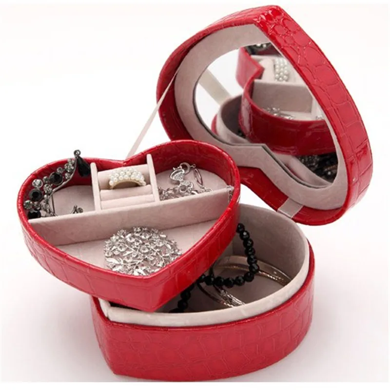 

LIYIMENG Heart Shape Jewelry Display Box Crocodile Pattern PU Leather Jewellery Storage Organizer Detachable Display Casket