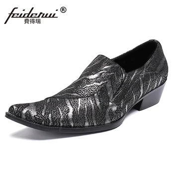 

Plus Size Pointed Toe Slip on High Heels Man Banquet Loafers Italian Designer Genuine Leather Wedding Party Men's Shoes SL576