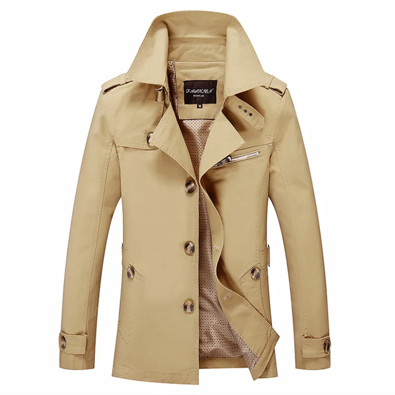 

Men's Spring and Autumn Classic Lapel Solid Color Slim Trench Coat / Medium Long Single-breasted Urban Boutique Trench Coat 5XL