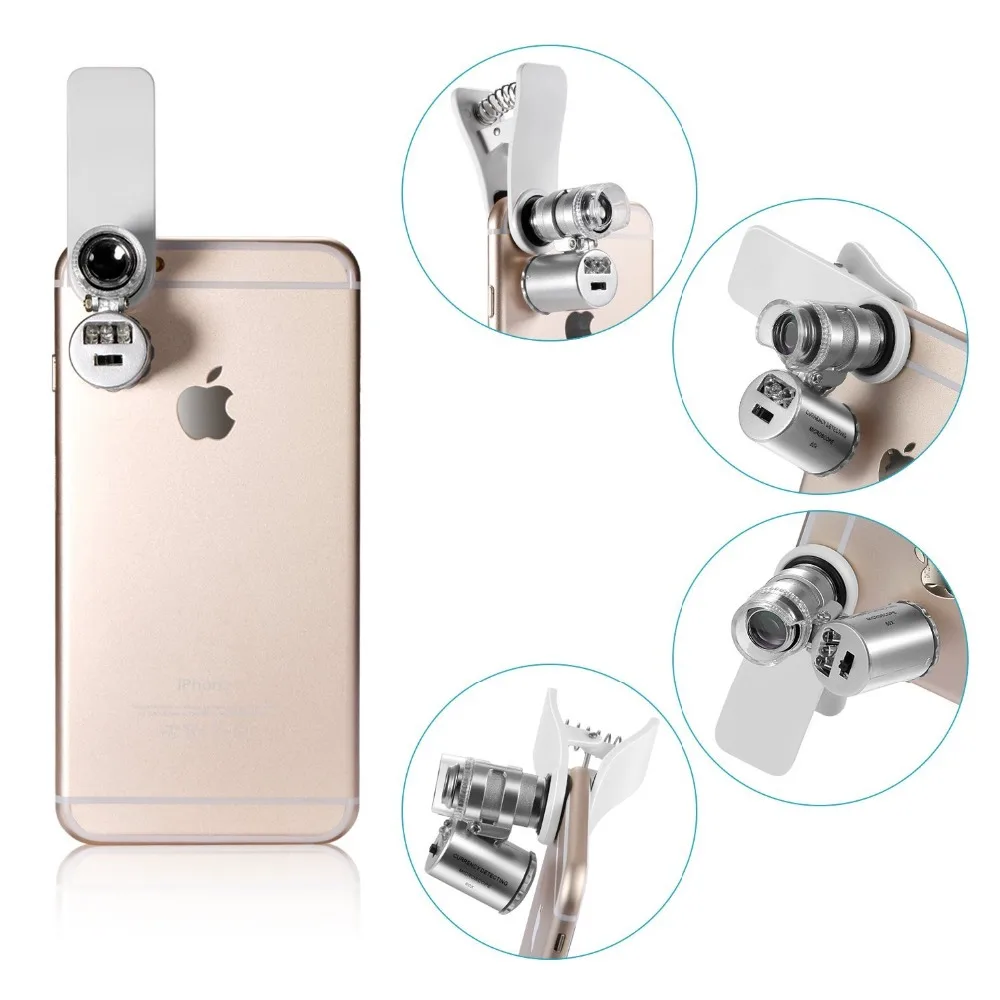 

60X Zoom Digital Mobile Phone Lens Microscope Magnifier with LED Light Clip Lens for iPhone 6 5 5S Samsung Galaxy Note 3 S4 Sony