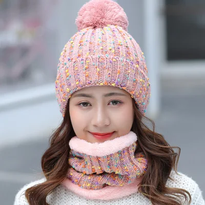 Ymsaid Модный женский теплый зимний комплект для девушек шапки с шарфом шейный платок высокое качество Балаклава вязаная шапка - Цвет: pink