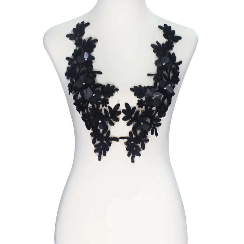 10pair Beaded Sequin Floral Applique Lace Cord Embroidery Patches Fabric Patches For Wedding