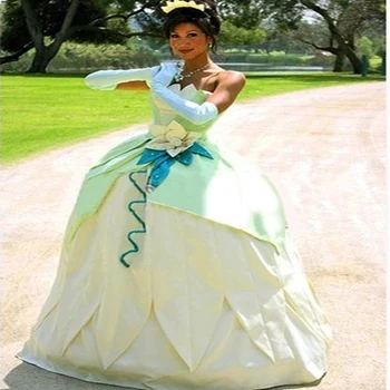 

New Custom Made Fantasia Halloween Women Wedding Party Cosplay Princess Tiana Dress Adult Princess Tiana Costume