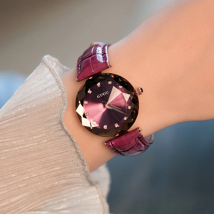 Beste Fashion Vrouwen Horloges Luxe Diamanten Horloge Dames Quartz Horloge Relojes Mujer 2018 Vrouwen Rhinestone Klok Paars Lederen Nieuwe