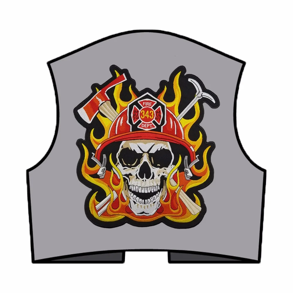 FIRE DEPT. SKULL free shipping fireman skull design clothes accessories biker vest iron-on embroidered patches (5)