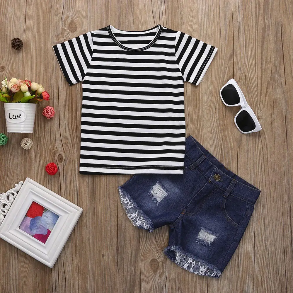 

kids clothes thanksgiving outfits girls clothing 2019 summer outfit sets fashion cotton striped pullover kids tshirt new