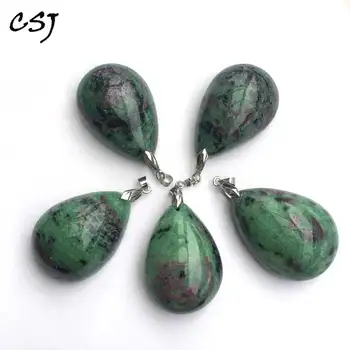 

CSJ Natural Red Green Gemstone Pandent Ruby Emerald Polished Necklace Pendant Fine Jewelry Women Party Wedding