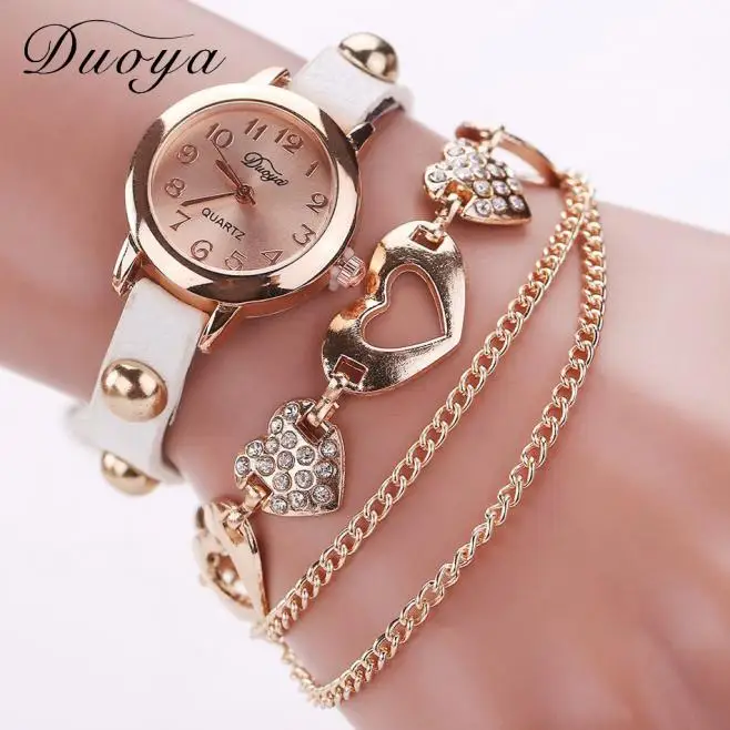 Модные часы для женщин Роскошные розовое золото Сердце Кожа наручные часы дамы браслет цепь кварцевые часы подарок relogio feminino P30