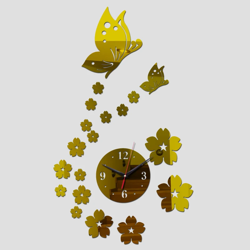 Wall Quartz Clocks DIY Mirror Acrylic Material Sticker Modern Style Butterfly Decoration Watches for Living Room