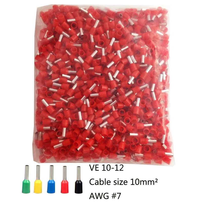 

VE10-12 1000 Psc tube pre-insulating terminals (TG-JT) Nylon insulation crimping terminal connector wire cable size 10mm2 AWG7