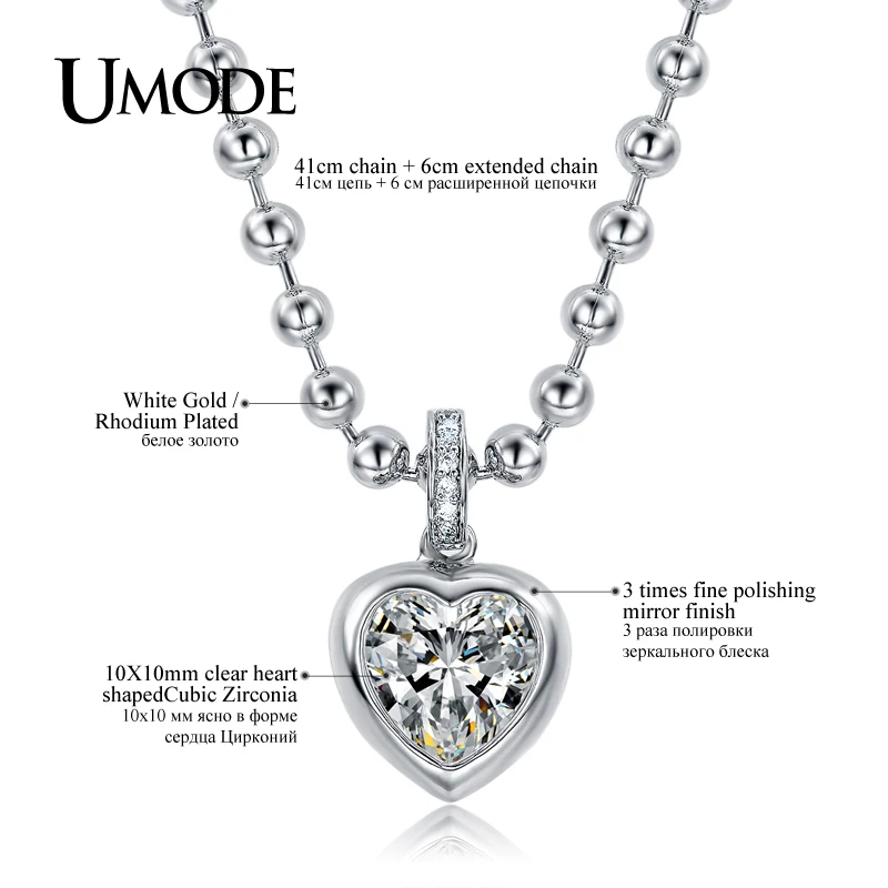 Umode 10 X мм ясно Heart Shaped CZ белый позолоченный пухлые в форме сердца моделируется